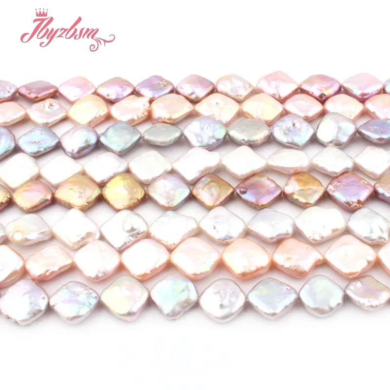 10mm Natural Cultured Freshwater Pearl Bead Square DIY Loose Stone Beads Strand 15