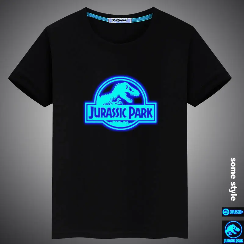 New Summer Luminous  Jurassic Period Park Prints Casual Kids Girls Boys Cotton T Shirt Tops Tees Men Women Family T-shirt