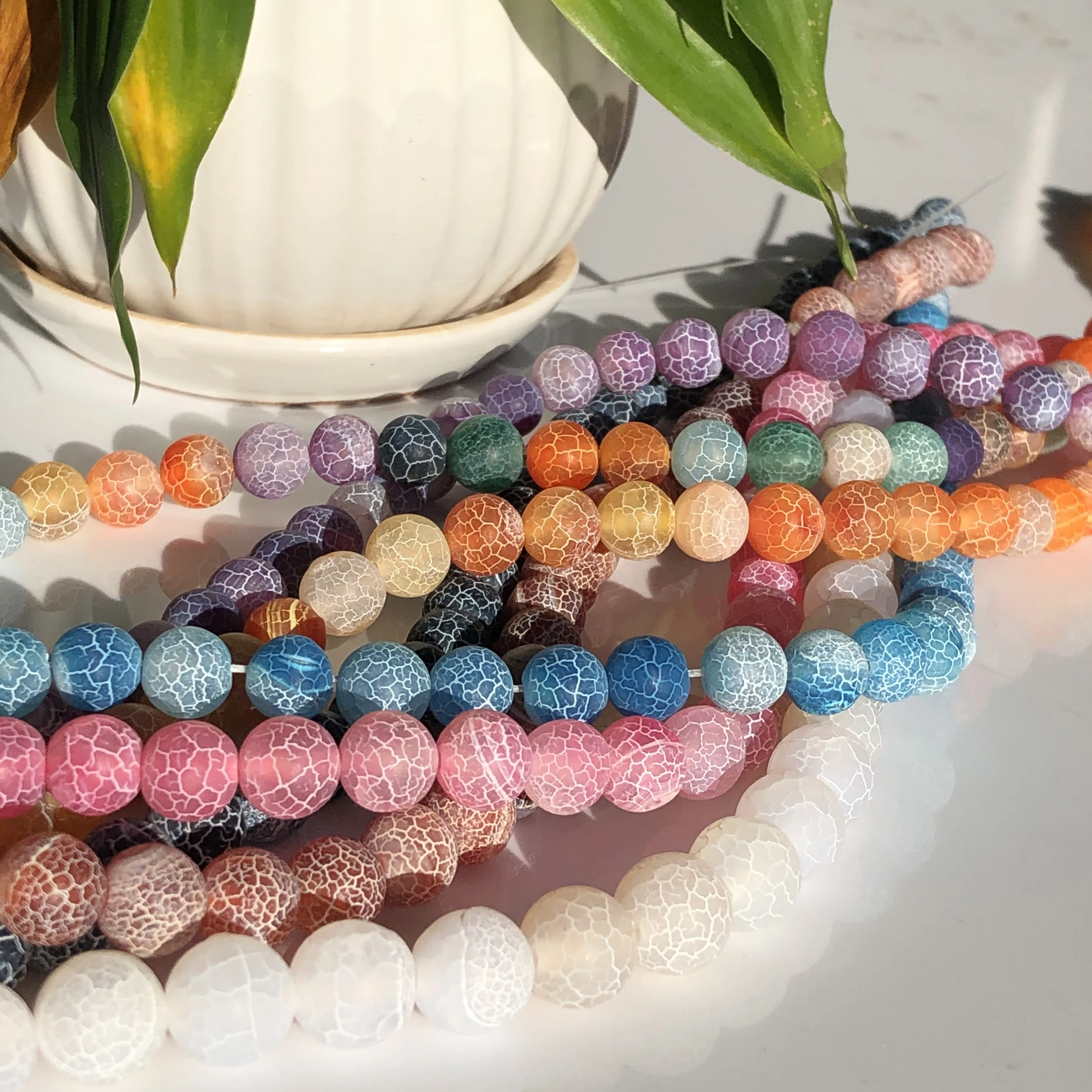 Natural Coloful Frost Cracked Agates Stone Matte Dream Fire Dragon Veins Onyx Loose Spacer Beads For Jewelry Making DIY Bracelet