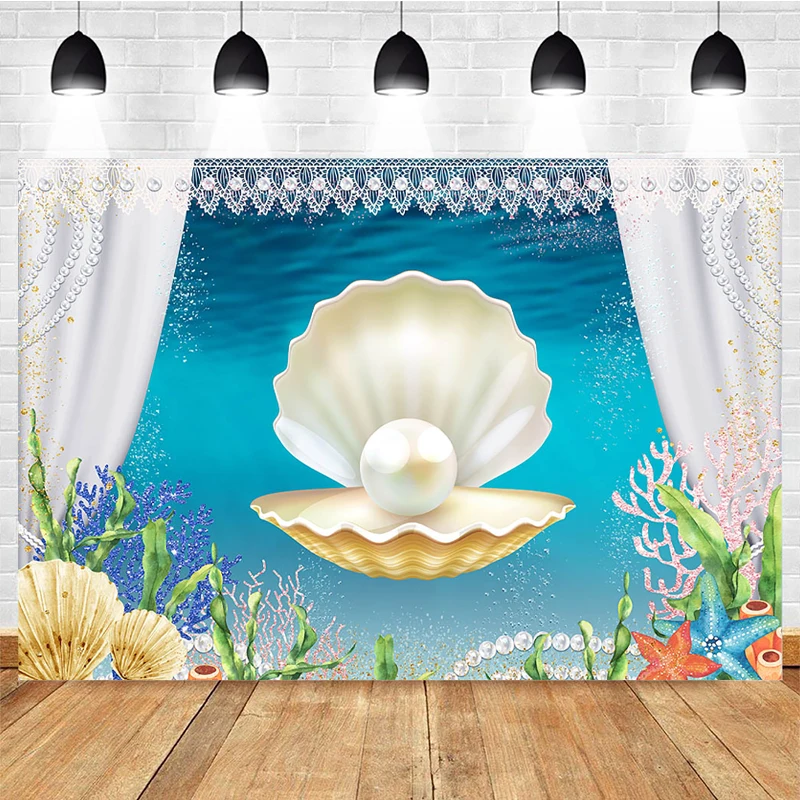 Mocsicka Mermaid Birthday Backdrop Blue Underwater World Photography Background Newborn Kids Backgrounds for Photo Studio