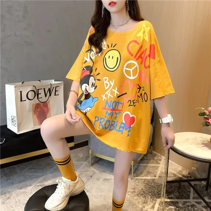 Disney Mickey Mouse Cartoon Printing Short-Sleeved T-shirt Women Tshirt Short Sleeve Shirt Women Korean Clothes Harajuku Shirt