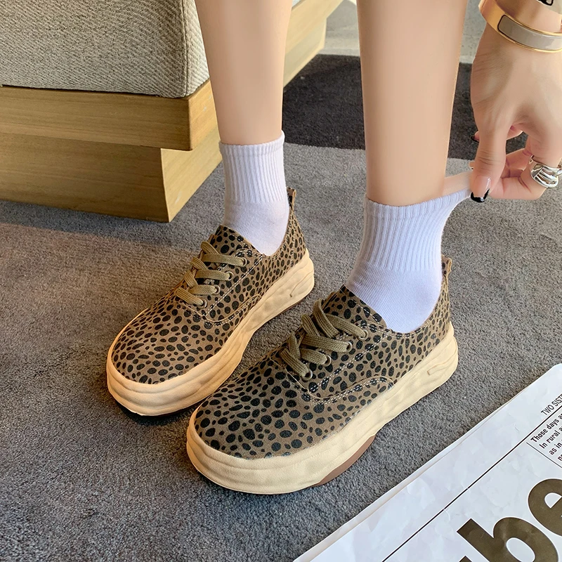 Women\'s Shoes Autumn New Fashion Leopard Print Lace-up Lightweight Non-slip Sneakers Comfortable Soft Sole Casual Shoes Women