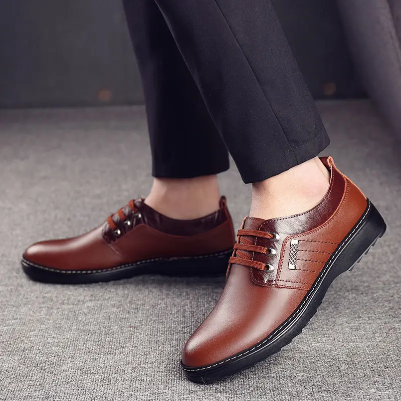 Men\'s real leather shoes trend all-match Dress shoes male breathable casual shoes British black business Genuine leather shoes