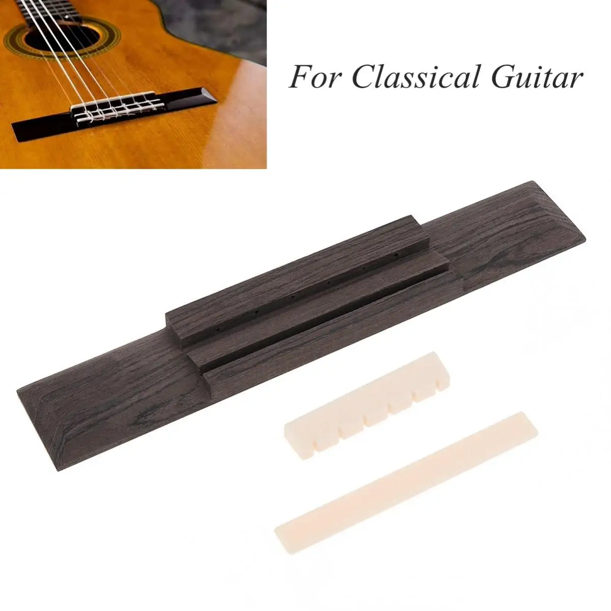 Portable Guitar Bridge Pins 1 Set Rosewood Classical Guitar Bridge Pad + Saddle / Nut Guitar Parts for 40 41 Inch Guitar