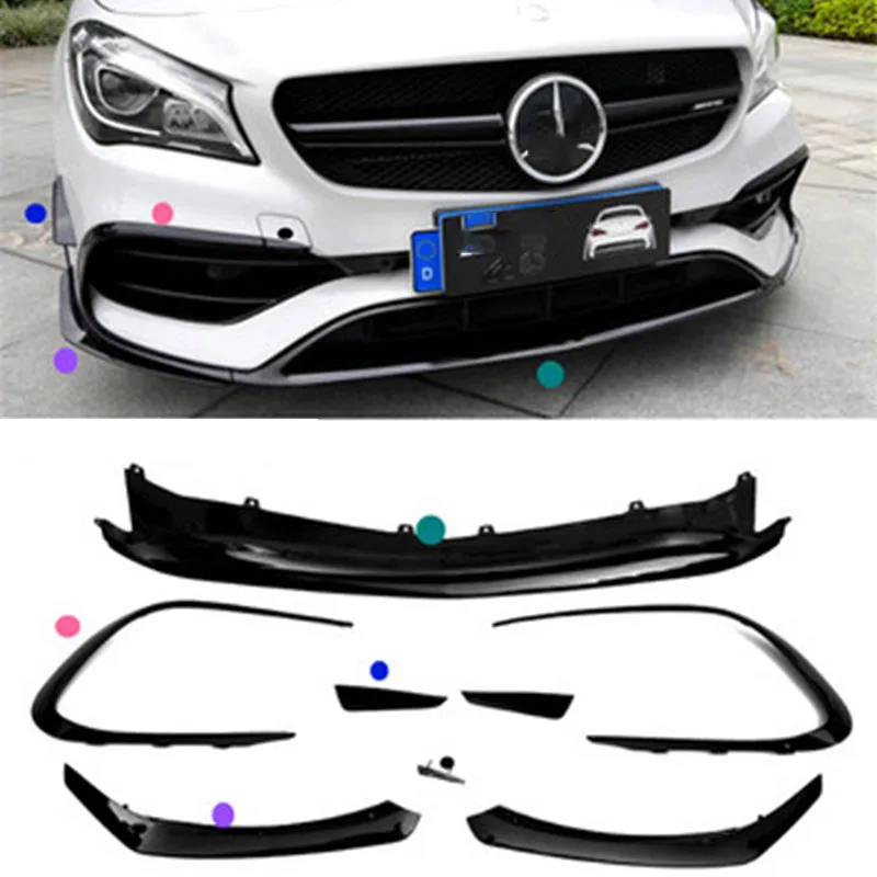 

For Mercedes Benz CLA Class CLA45 AMG Sports Version 2016-2018 Gloss Black Front Bumper Lip Spoiler Splitters Canards Vents 8Pcs