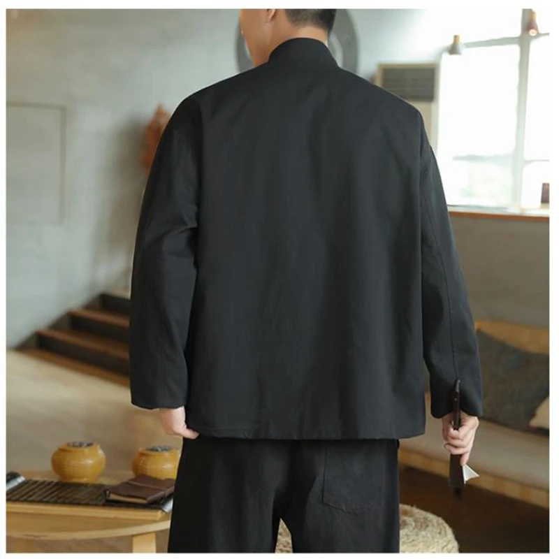 Autumn New Men's Chinese Style Coat Loose Kimono Cardigan Men Solid Color Outerwear Jacket Coats M-5xl Hanfu Men