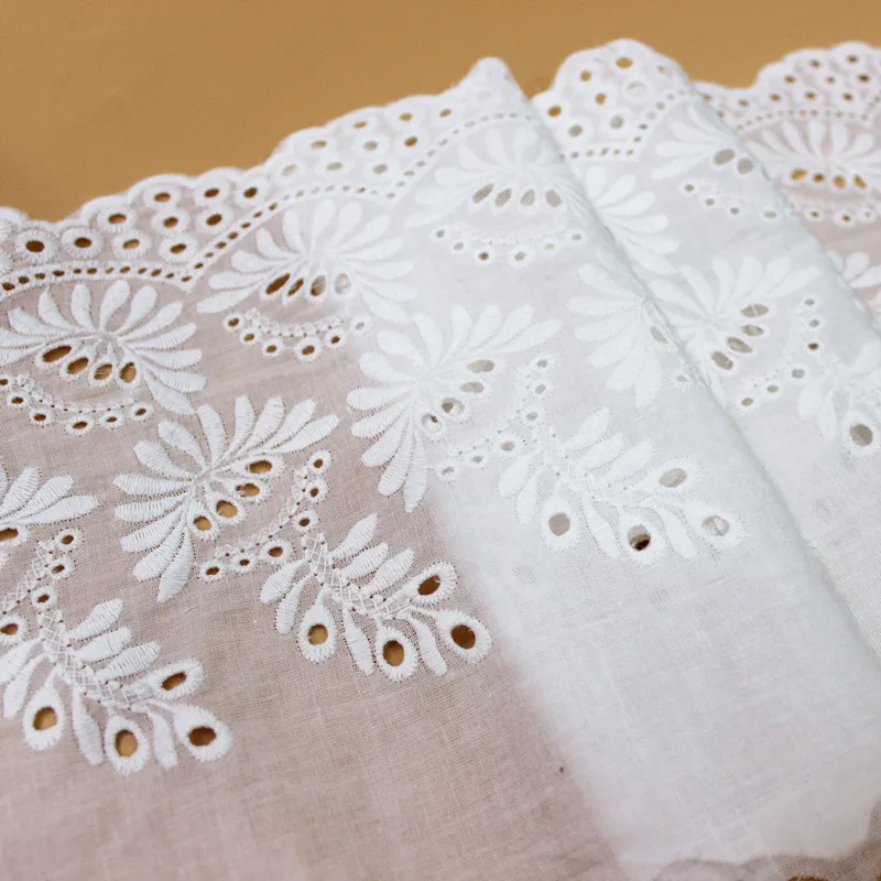 1Y White Cotton embroidery Lace Fabric DIY Trims Warp Knitting Sewing Accessories