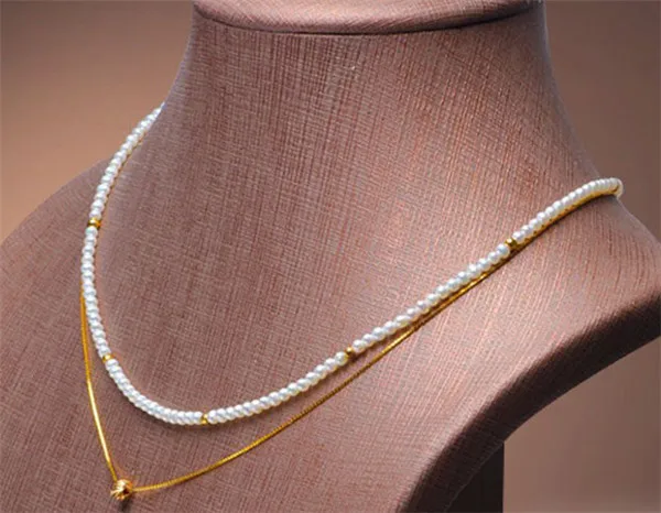 

HABITOO Real Natural 3-4mm White Freshwater Pearl Choker Necklace 925 Silver Plated Chain 18inches Jewelry Daily Party Wear