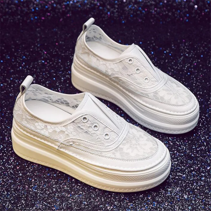2025 Spring Summer Mesh Lace Platform Shoes Women Casual Sandals Fashion White Shoes Elegant Temperament Breathable Sneaker Shoe