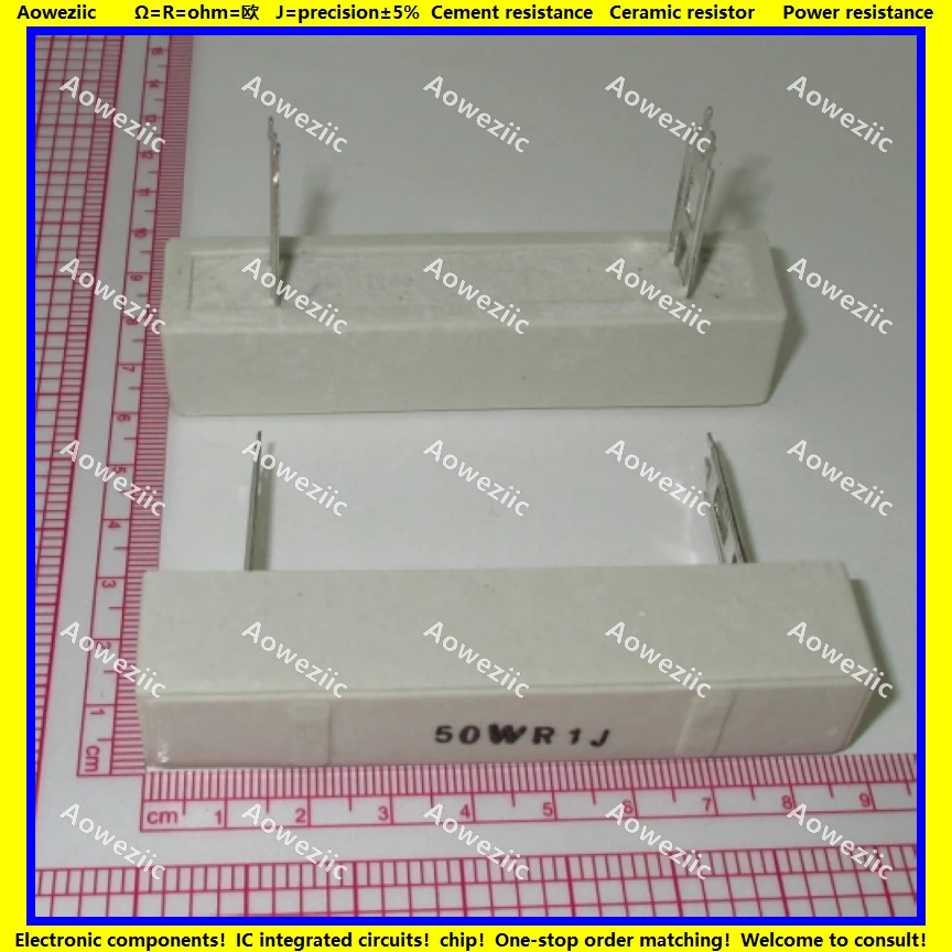 

2Pcs 50WR1J 50W 0.1 ohm +/- 5% Horizontal cement resistor 50W0.1ΩJ Cement resistance 50W0.1R 50W0.1OHM Ceramic resistor plug-in