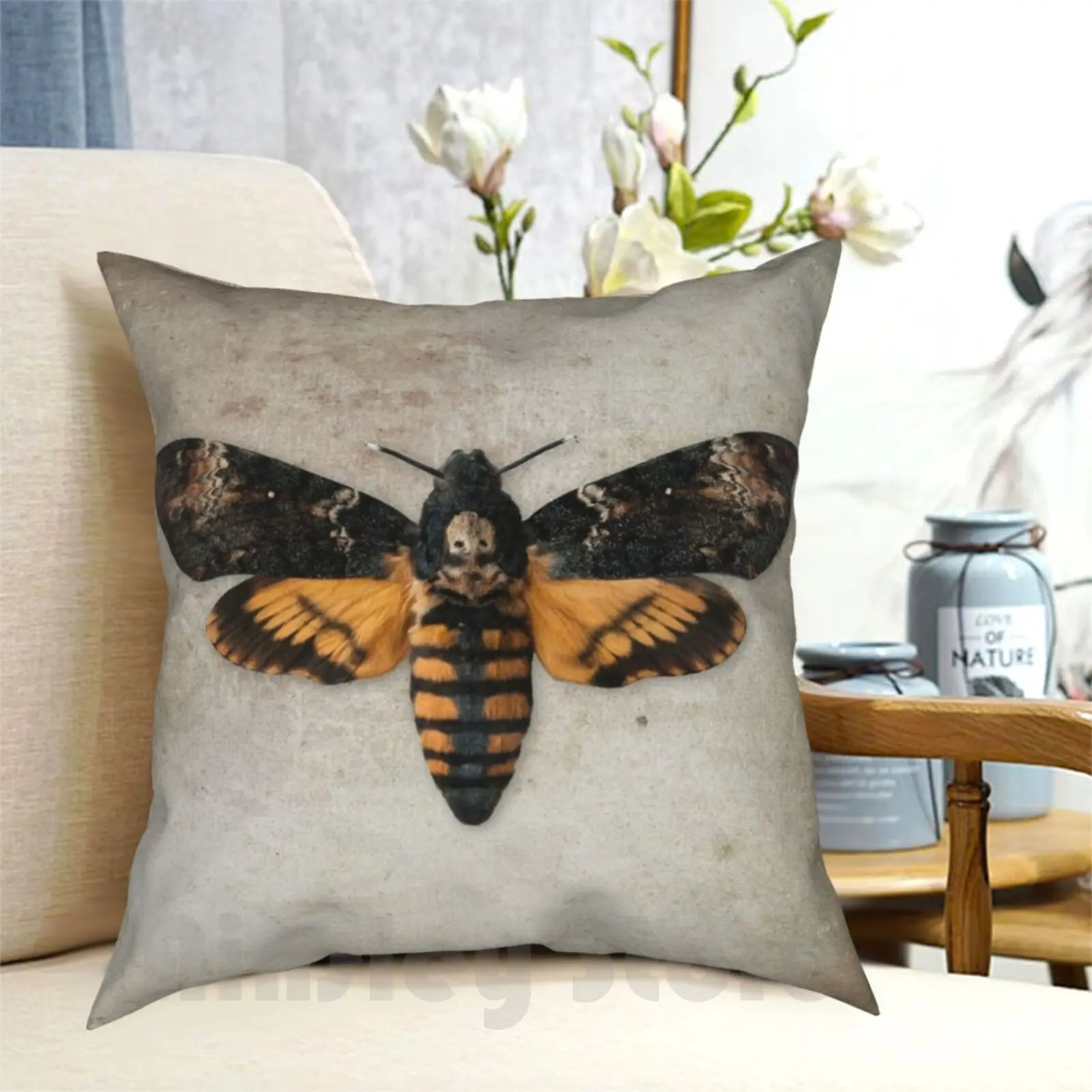 Death'S-Head Hawkmoth Pillow Case Printed Home Soft Throw Pillow Deaths Head Hawkmoth Moth Entomology Nature Death Skull