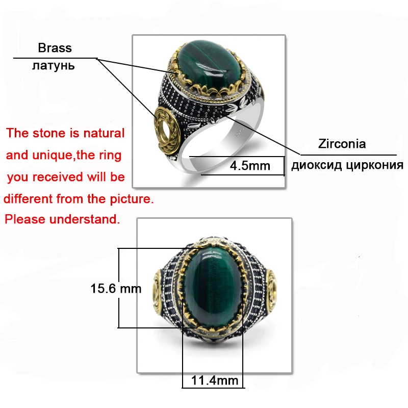 Solid 925 Sterling Silver Men Ring Big Natural Malachite Stone Vintage Clover Lucky Paramount Wedding Jewelry Signet Rings Women