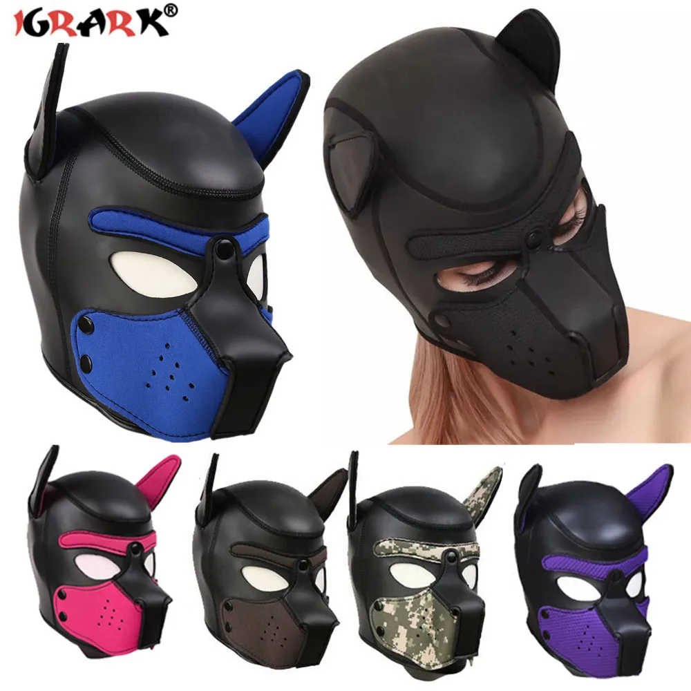 Puppy Play Dog Hood Mask Neck Collar Bdsm Bondage Hood Mask Restraint Harness Full Head Ears Halloween Mask Sex Toy For Couples