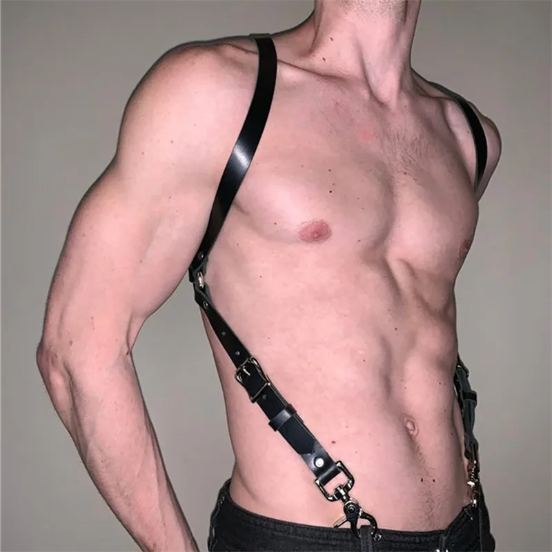 BDSM Gay Sexual Leather Harness Belts Fetish Men Body Bondage Cage Shoulder Harness Strap Erotic Gay Clothing for Adult Sex Rave