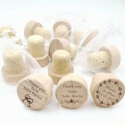 50pcs Personalized Wine Bottle Stopper Engraved Wooden Laser Cork Bottle Customized Wedding Favors Baby Shower Party