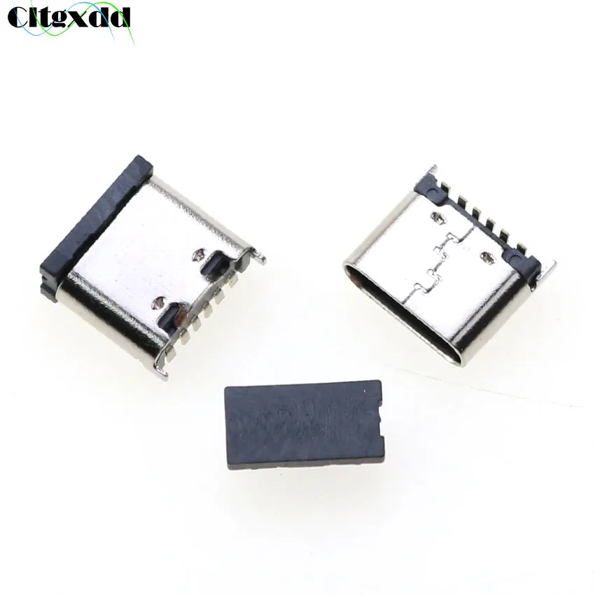 Cltgxdd 10pcs/lot Type-C Female Connector 80 Degree 6Pin Vertical Patch 6.8mm 180 Degree SMT Charging Plug