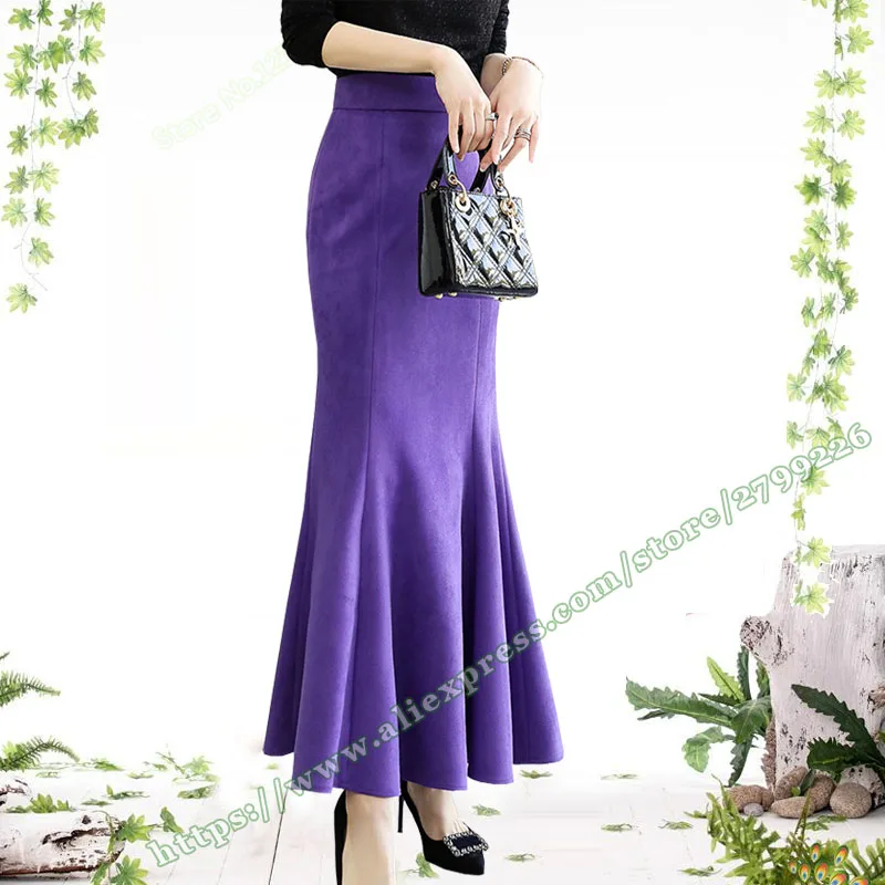 

Korean Fashion OL Office Sexy High Hip Waist Fishtail Slim Purple Suede Female Ladies Long Maxi Skirt Korean Skirts Womens