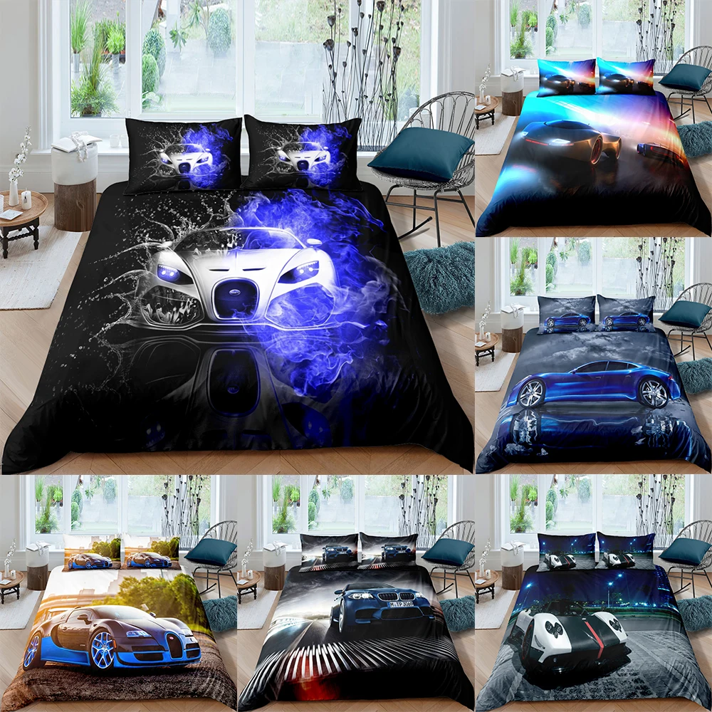 

3D Printed Duvet Cover Cool Sports Car Bedding Set Queen For Boys Bedclothes 2/3pcs Luxury High Quality Bedspread Home Textiles