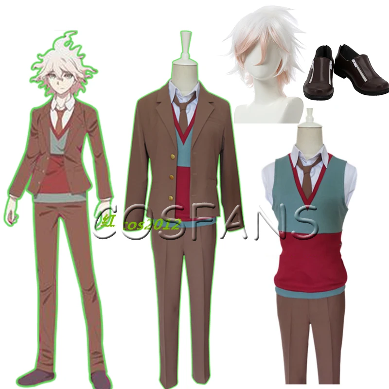 

Anime Danganronpa 3 -The End of Cosplay Komaeda Nagito Cos Unisex School Uniform Halloween men Cosplay Costume wig and shoes