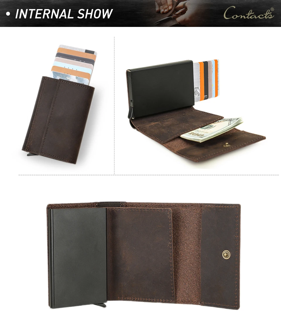 Hiram RFID-Kartenhalter-Geldbörse für Herren, Kreditkartenetui, Geldbörse, Business, Unisex, echtes Leder, Karteninhaber, Aluminiumbox – Detail 9