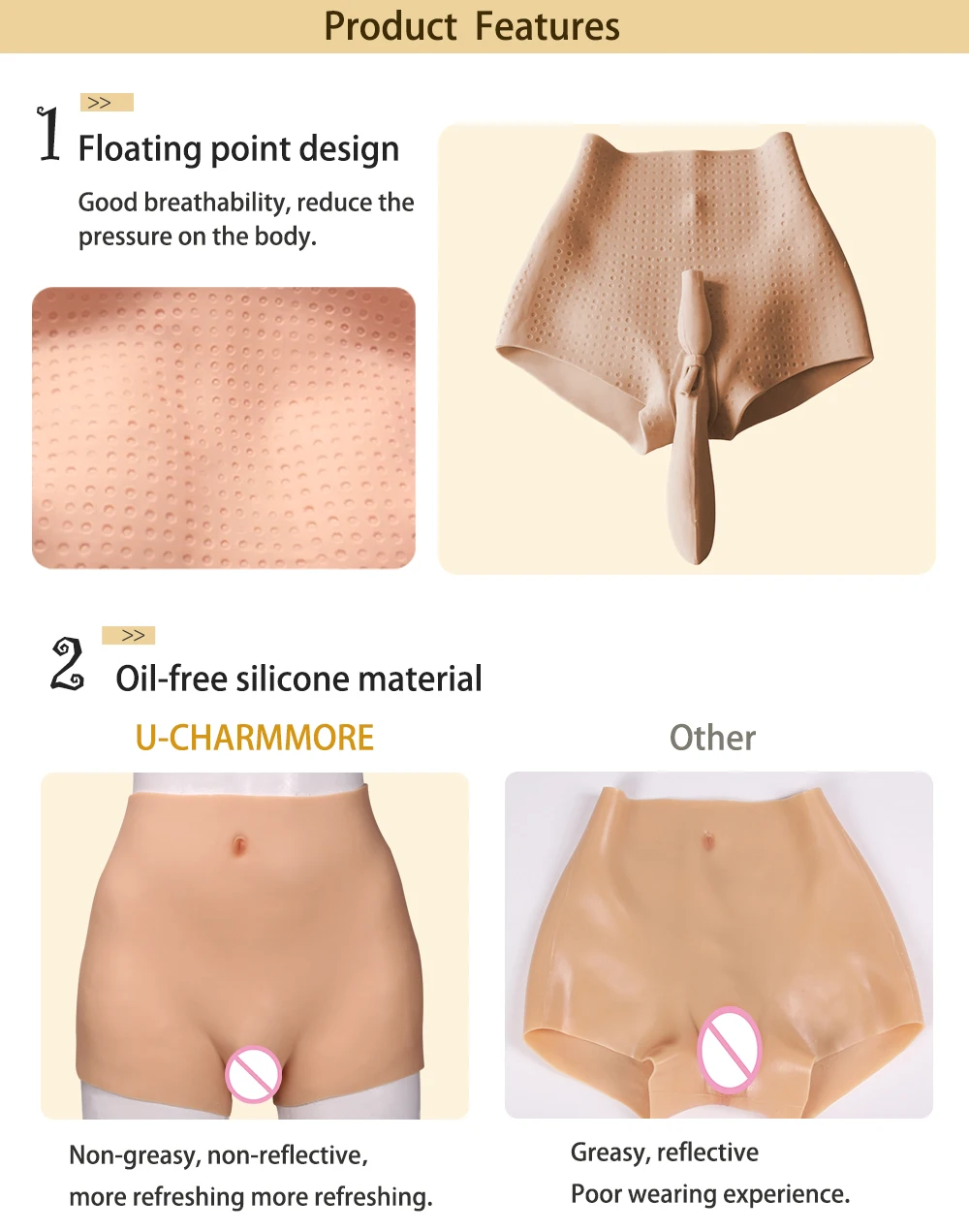 U-Charmmore 7th Oil-Free Silicone Realistic Penetrable Vagina Pants Crossdresser Pussy Panties Artificial False Buttock Enhancer