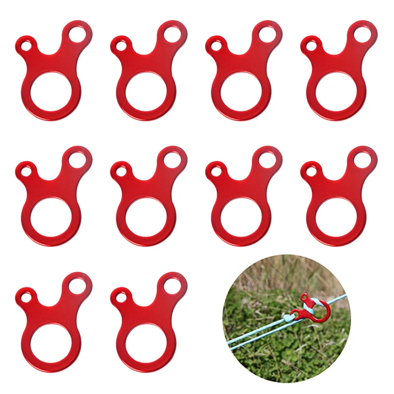 10 Pcs Quick Knot Tent Wind Rope Buckle 3 Hole Anti-slip Camping Hiking Tightening Hook Aluminum Alloy Wind Rope Buckles Outdoor