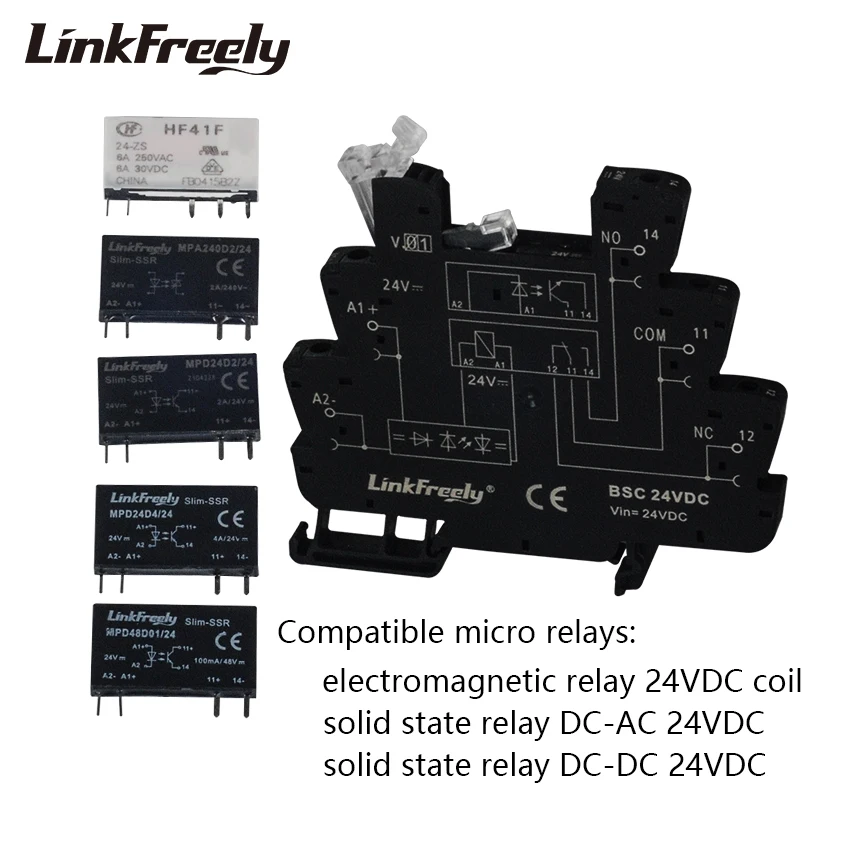 BSC LED Turn Signal Ultra Slim Relay Socket Screw Connection Din Rail Relay Base Holder Vin 5VDC 12VDC 24V 48V 60V 120V 230V