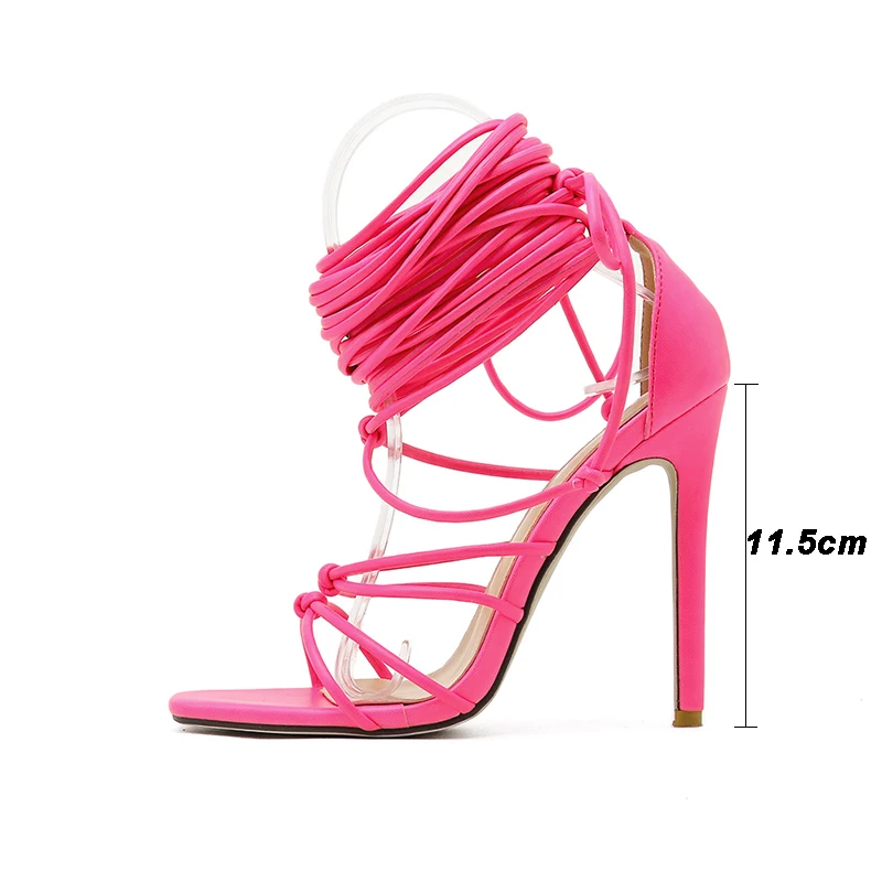 Kcenid New Women Gladiator Knee High Sandals Open Toe Lace Up Cross Strappy Sandals Women High Heels Fashion Sexy Shoes