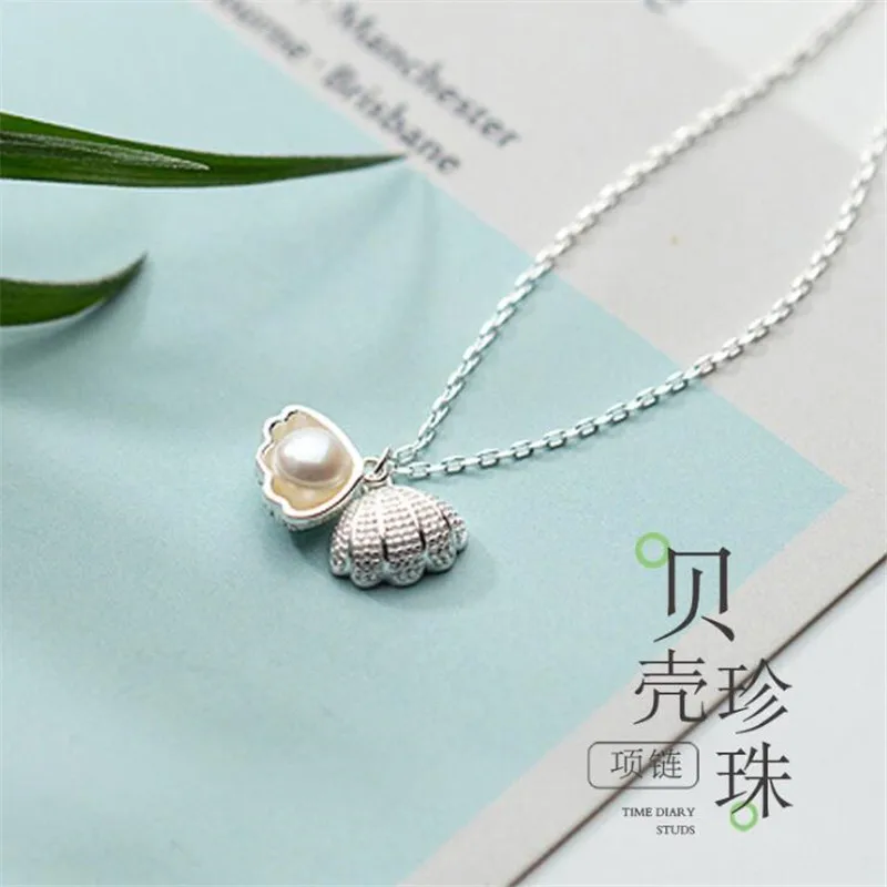 New Fashion Creative Shell 925 Sterling Silver Jewelry Temperament Pearl Full Of Crystal Clavicle Chain Pendant Necklaces XL051