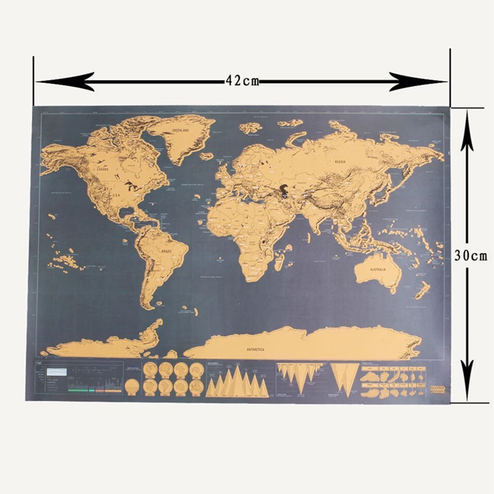 New 42*30CM Scratch off Journal Retro World decoration Personalized Atlas Poster with country Flag decoration for office school