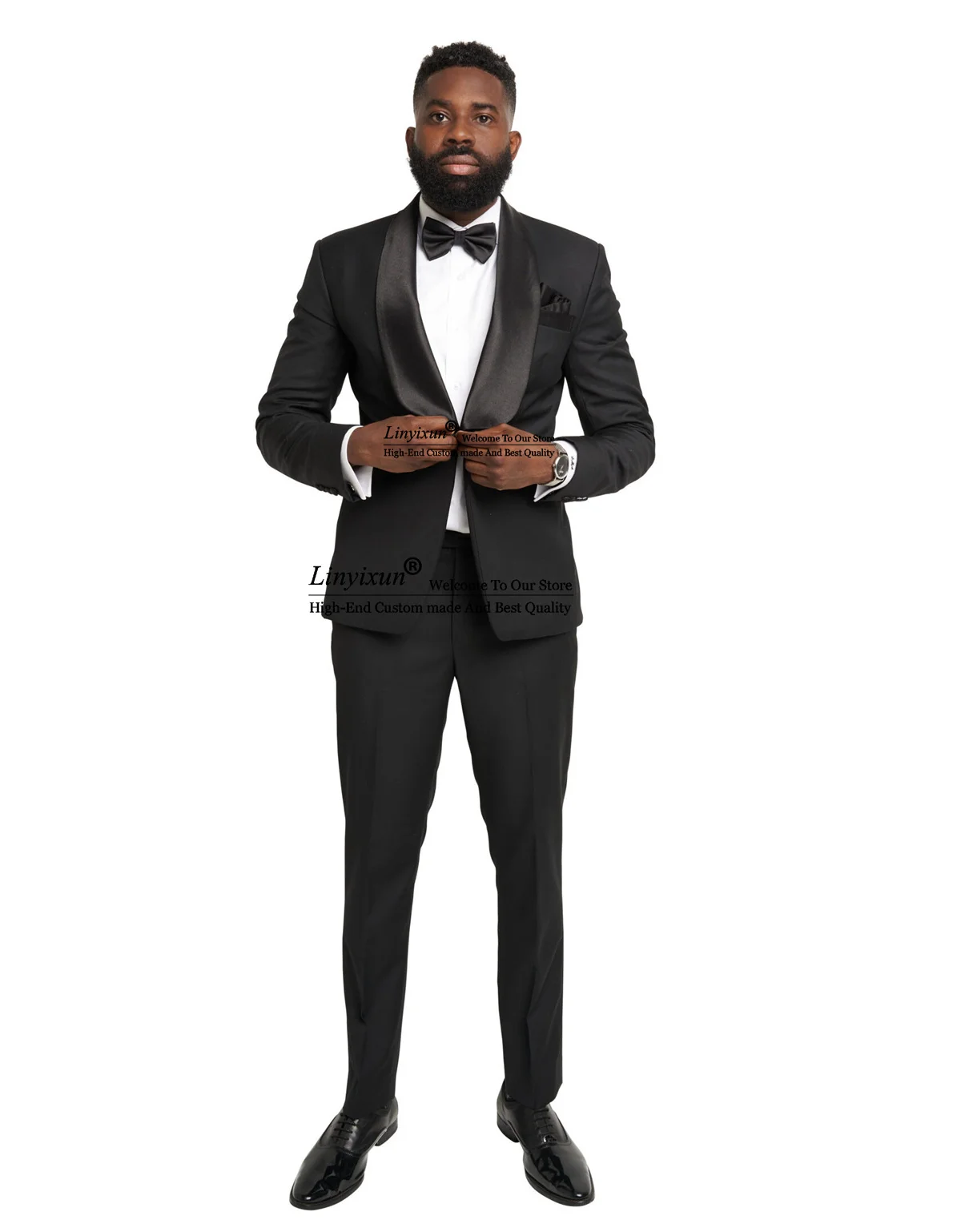 

Classic Black Fashion Men Wedding Suits Black Lapel Groom Tuxedos 2 Pieces Groomsmen Prom Wear Blazer With Pants Ropa Hombre