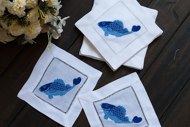 Retro embroidery cotton fish table place mat cloth Christmas Placemat wedding Coaster kitchen Table decoration and accessories