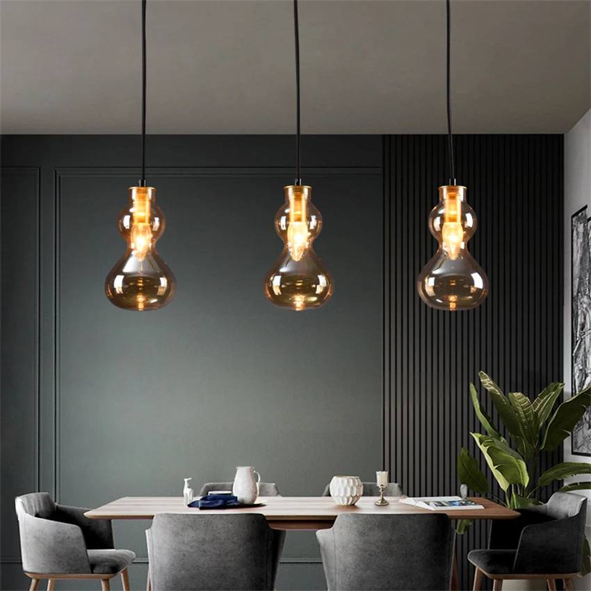 Nordic gourd glass bottle pendant lights bedroom bedside lamp dining room restaurant bar single Art Deco hanging lights lighting