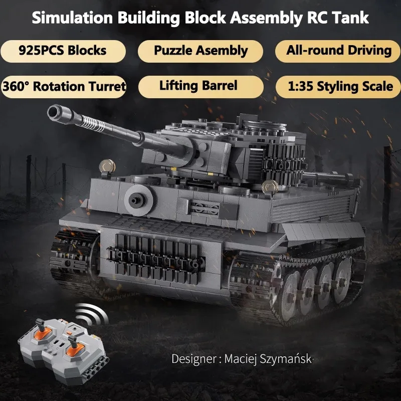 RC Military Tank 2.4G Remote Control Building Blocks 925pcs Battle Tank With Simulation All-Round Drive Bucket Lifting Rotation