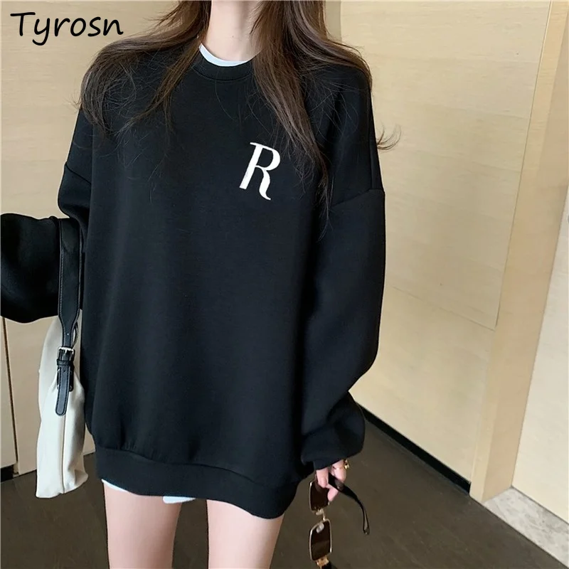 Hoodies Women White Long Sleeve O-neck Tops Lazy Ulzzang Loose All-match High Street Letter Printing Sweatshirts Mujer Elegant