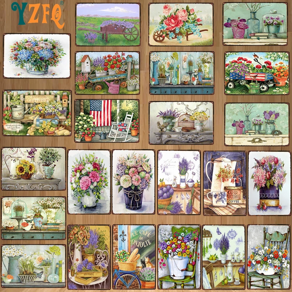 【YZFQ】Vintage Flowers Signs Lavender Metal Painting Wall Living Room Home Farmhouse Spring Garden Decor Gift 12X8inch  DU-8883B