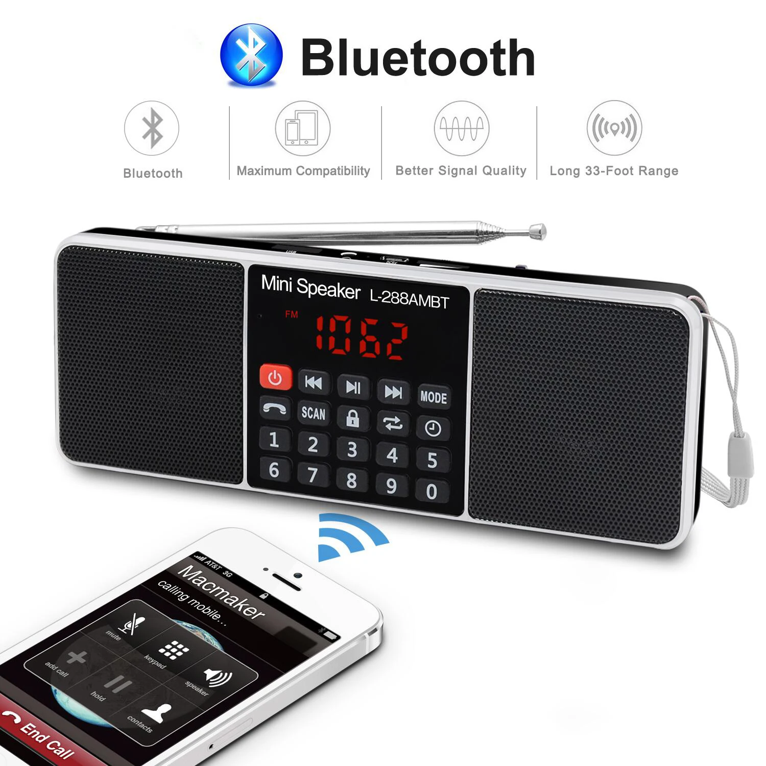 Lefon L-288 AM FM Bluetooth Radio Receiver Digital Portable Speaker Stereo MP3 Player with TF USB AUX Handsfree Call Lock Button