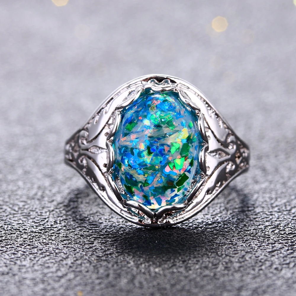 Opal Rings 925 Silver Jewelry Ring Fancy Party Anniversary Gift For Women 10x14MM Bezel Setting Stones Size 6-10 Wholesale