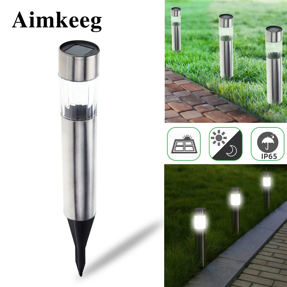 Aimkeeg Outdoor Waterproof Solar Light Stainless Steel LED Solar Garden Light Yard Path Lawn Lamp for Garden Decoration