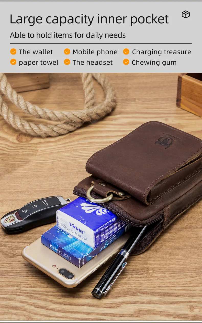 BULLCAPTAIN Mode Qualität Leder Kleine Sommer Tasche Haken Design Taille Pack Tasche Zigarette Fall 6 "Telefon Beutel Taille Gürtel tasche – Detail 7