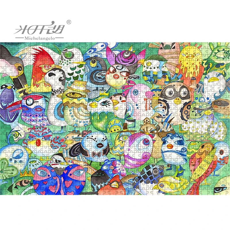 Michelangelo Wooden Jigsaw Puzzle 500 1000 1500 2000 Piece Evening Party Owl Cartoon Animals Decorative Wall Painting Gift Decor