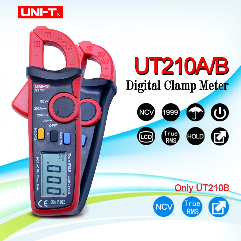 UNI-T UT210B Mini Clamp Meters 2A/20A/200A  Digital multimeter AC current measurement with NCV test and Backlight display