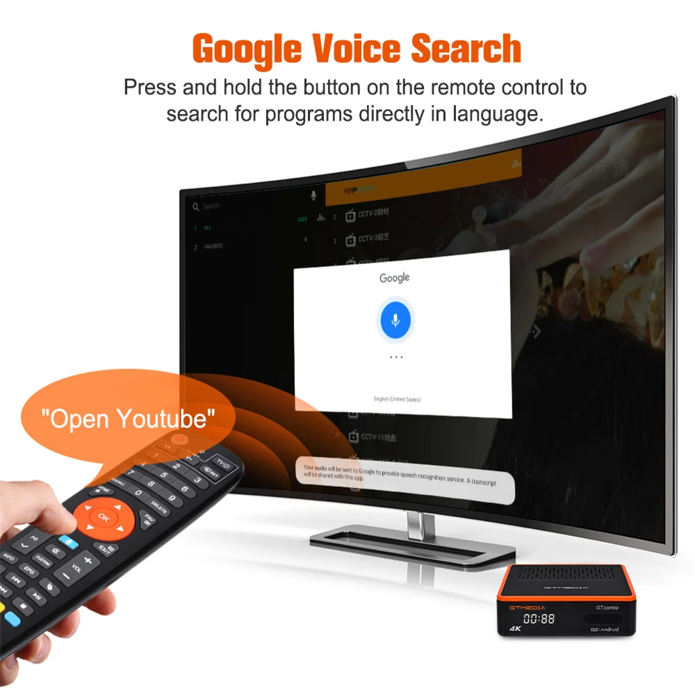 GTMEDIA GT Combo 4K 8K Android 9.0 Smart TV BOX DVB-S2 T2 Kabel 2G+16G Odbiornik satelitarny Obsługa M3U Ccam Wbudowane Wifi PK GTC
