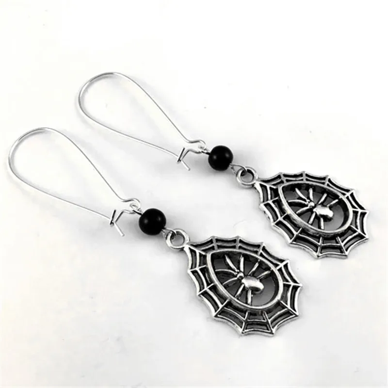 Gothic Spiderweb Tunnel Earrings With black glass crystal On Silver Plated Kidney Hooks For Stretched Ears women Fashion gift