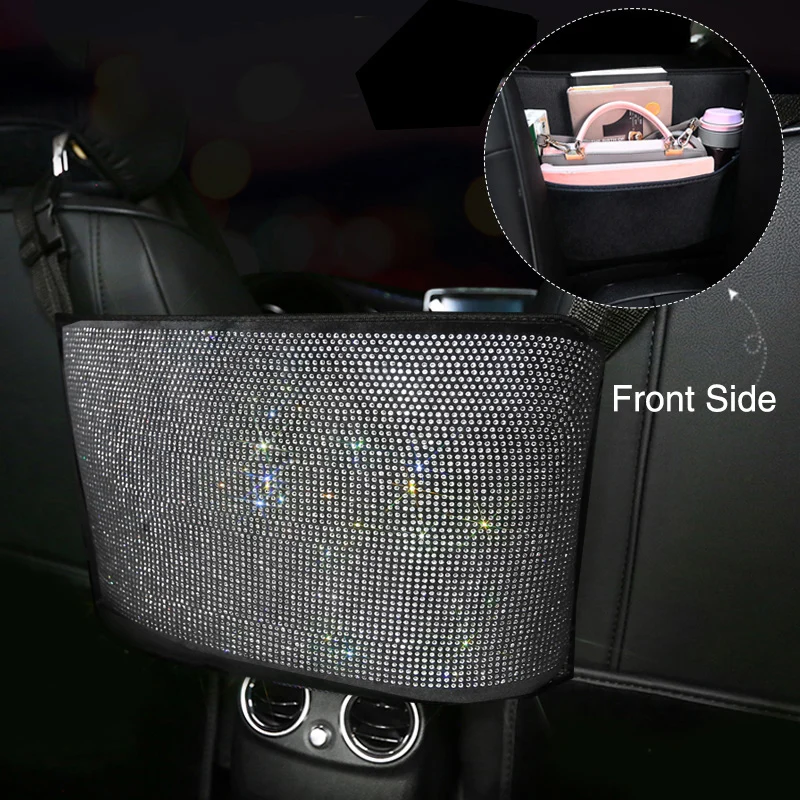 Luxury Diamond Rhinestone Car Storage Bag Organizer Seat Back Holder Multi-Pockets Car Backseat Stowing Tidying for Women