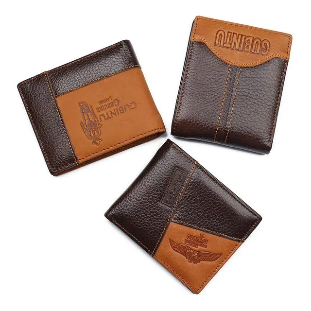 GUBINTU Men Wallets Genuine Cow Leather Short Design Card Holder Passcard Pocket Men High Quality Brand Male Wallet