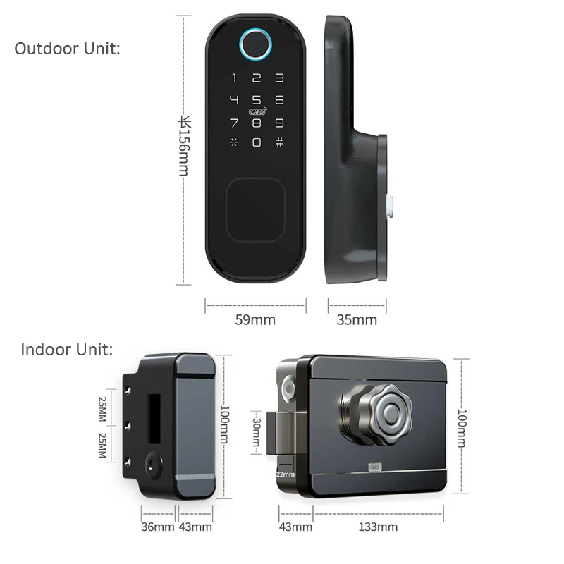 RAYKUBE Fingeprint Door Lock With Bluetooth TT Lock APP Password Smart Card 13.56mhz IC Work With Gateway Wifi Alexa T03