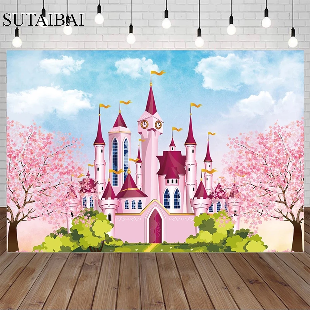 Pink Castle Girl Little Princess Backdrops Newborn Princess Baby Shower Birthday Photography Backgrounds Kids Portrait Photo