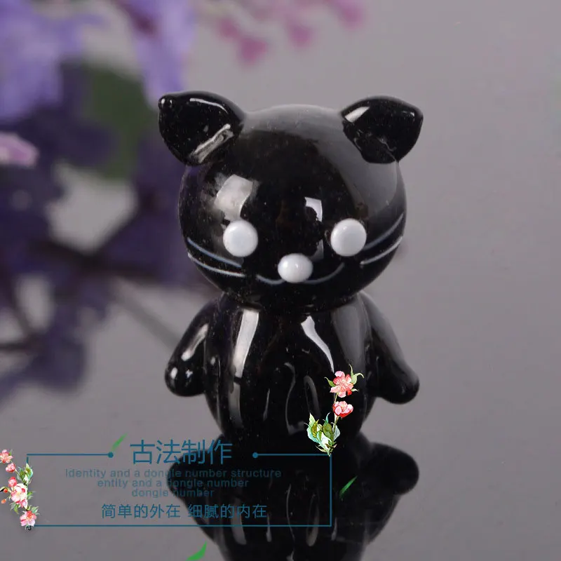 Crystal Black Cat Animal Figurines Hand Blown Glass Modern Miniatures Home Table Decor Accessory Kids Christmas Gift