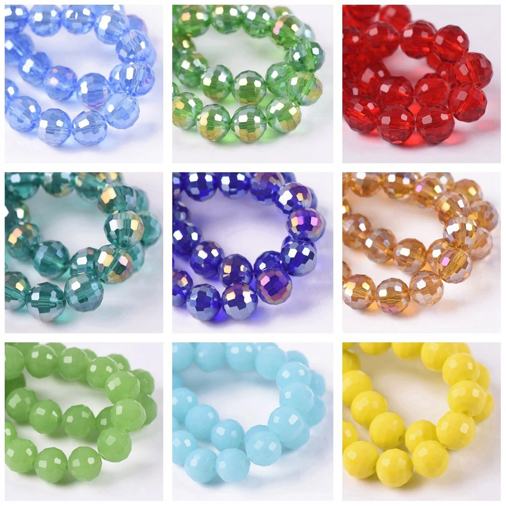 Round 96 Facets Cut Disco Ball AB Plated 6mm 8mm 10mm 12mm Crystal Glass Loose Spacer Beads Lot Colors For Jewelry Making DIY